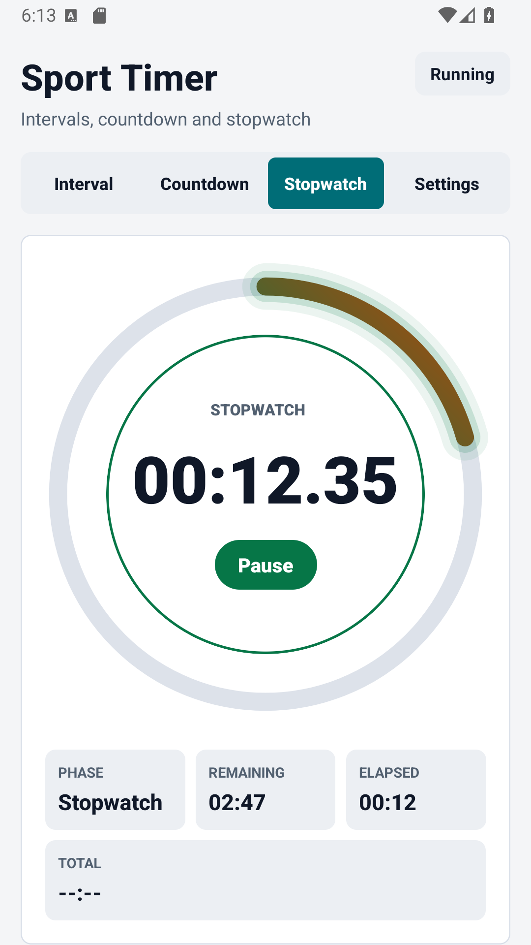 Sport Timer hronometra ekrāns ar apļiem